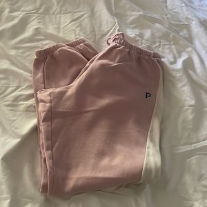 Pink brand pink with white stripe joggers